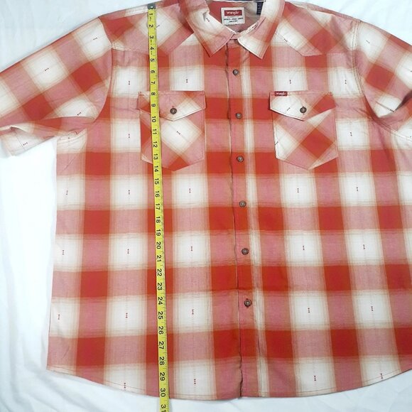 Wrangler Shirt Men's Size 2XL Cinnamon Stick Plaid Short Sleeve Collar Western - Picture 8 of 11